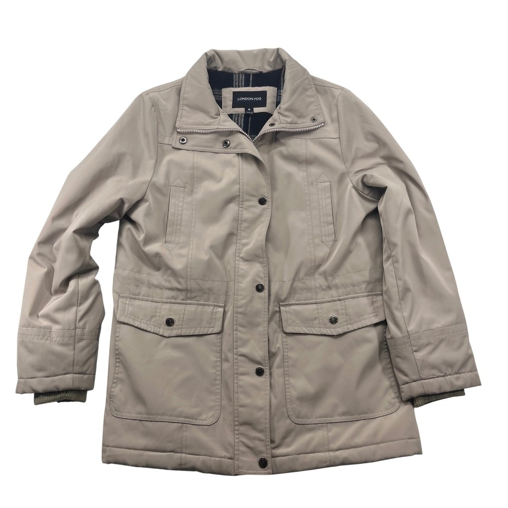 London Fog Mens Tan Plaid Lined Zip Front‎ Field Jacket Size M Medium 115605